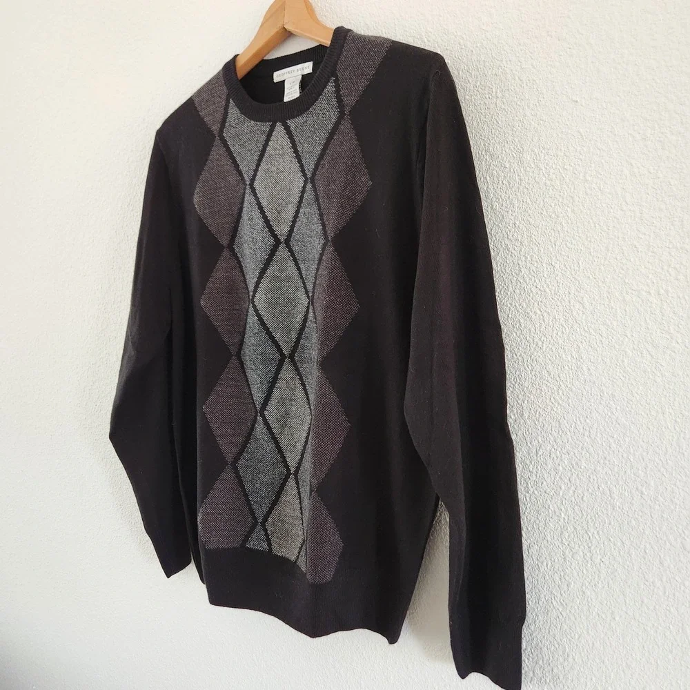 Geoffrey Beene Mens Sweater Black V-Neck Pullover‎ Knit Acrylic Large